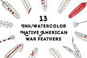 Hand drawn Native American feathers