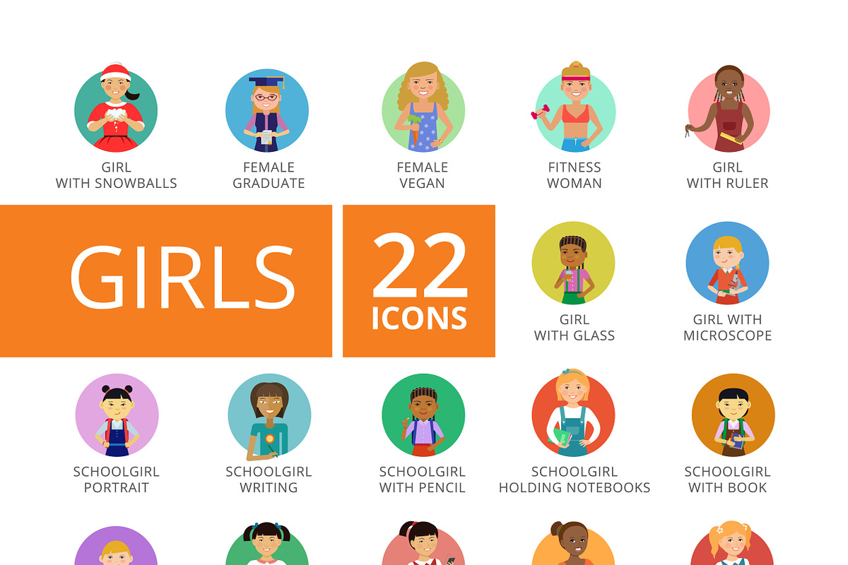 Girls Icons Set in Graphics - product preview 8