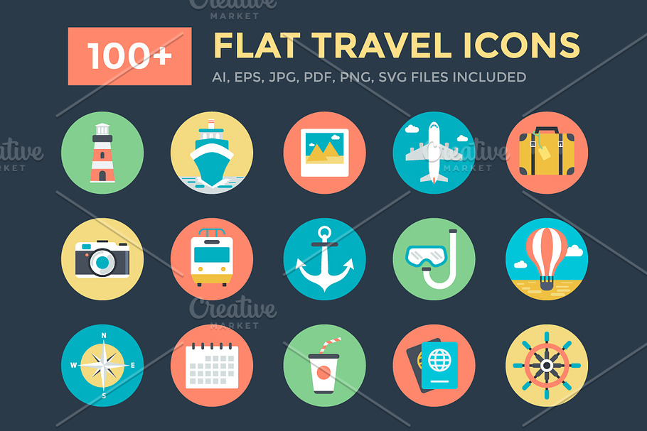 100+ Flat Travel Icons 