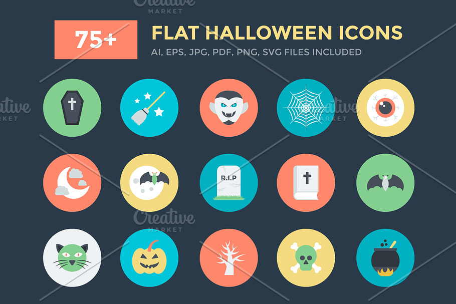 75+ Flat Halloween Icons 