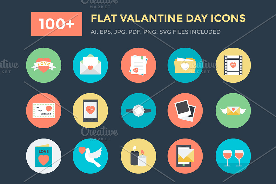100+ Flat Valentine Day Icons 