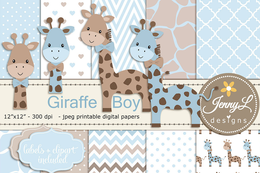 Giraffe Boy Digital Paper & Clipart