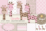 Girl Giraffe Digital Paper & Clipart