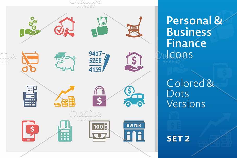 Colored Business Finance Icons 2