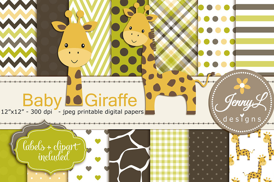 Baby Giraffe Digital Paper & Clipart in Patterns - product preview 8