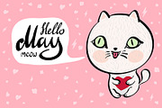 Cartoon cat with Hello May meow 