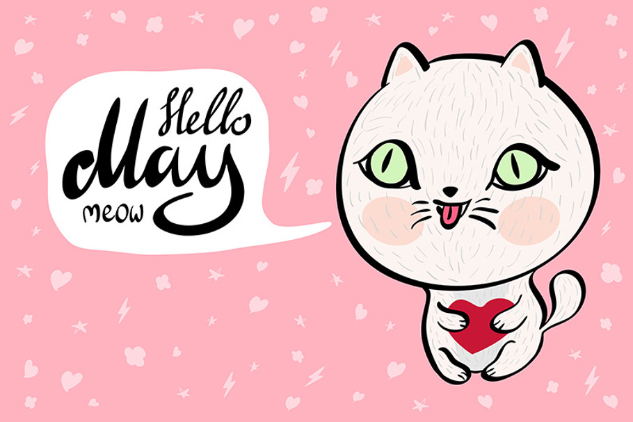 Cartoon cat with Hello May meow  in Graphics - product preview 8