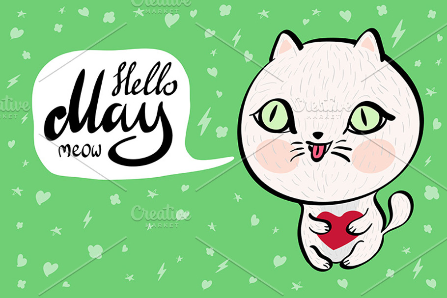 Cartoon cat with Hello May meow in Graphics - product preview 8