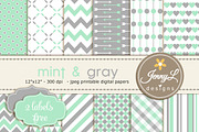 Mint & Gray Digital Papers