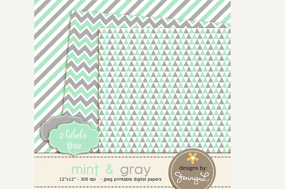 Mint & Gray Digital Papers in Patterns - product preview 1
