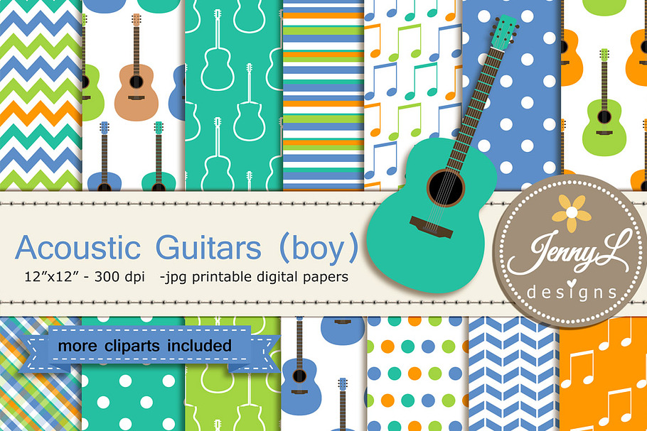 Guitar Boy Digital Paper & Clipart