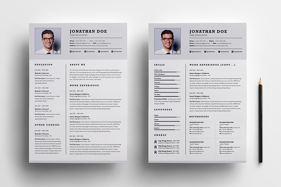 Professional two page resume set