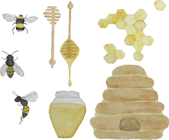 Watercolor Honey Bees in Illustrations - product preview 1