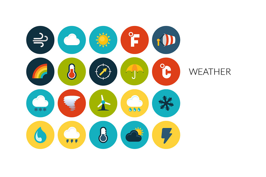 Flat icons set - Weather in Graphics - product preview 8