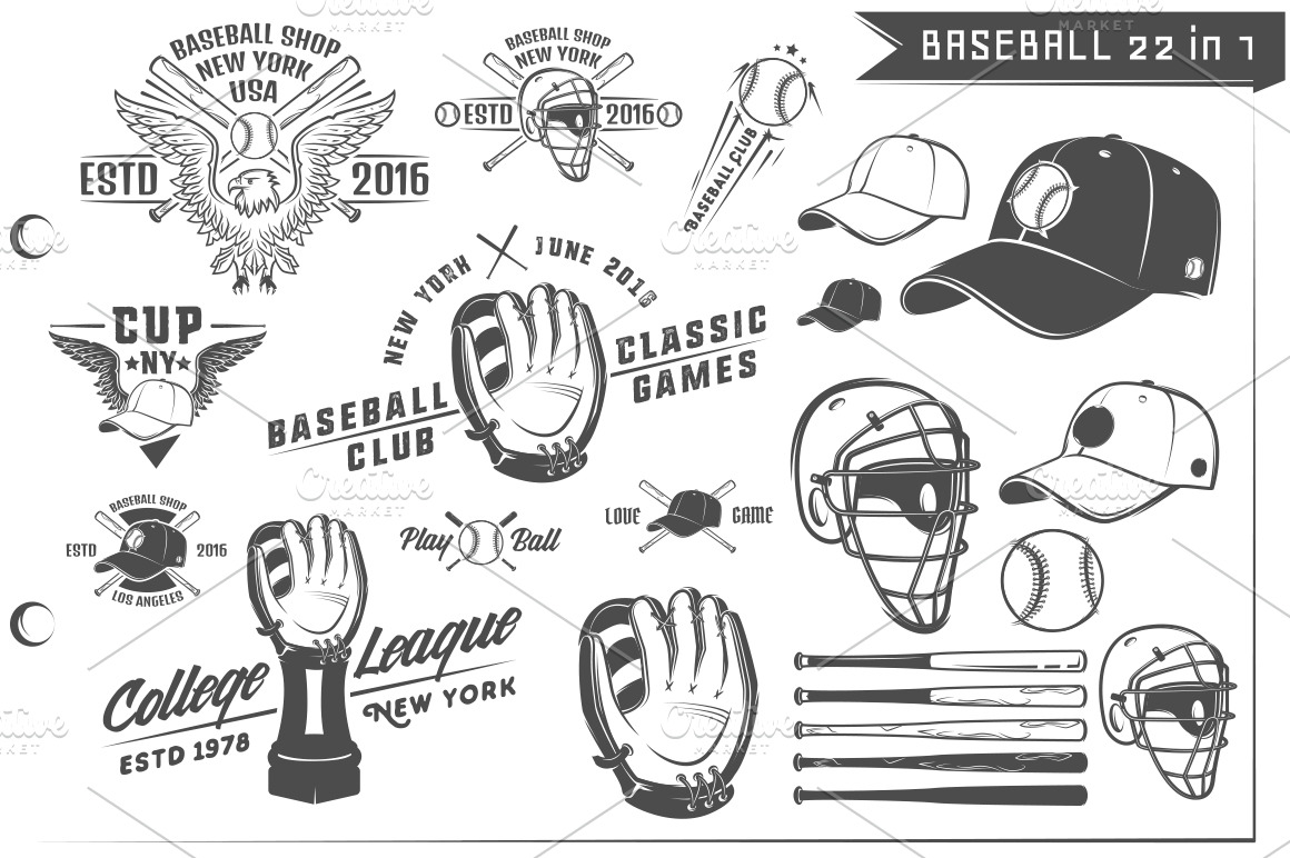 22 in 1 Set of Baseball ~ Illustrations ~ Creative Market
