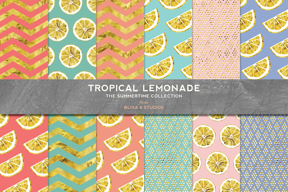 36 Summer Lemon Golden Backgrounds in Patterns - product preview 1