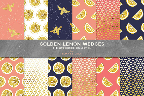 36 Summer Lemon Golden Backgrounds in Patterns - product preview 2