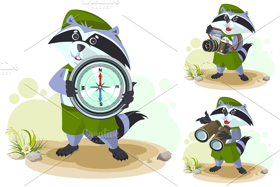 Scout raccoon with compass
