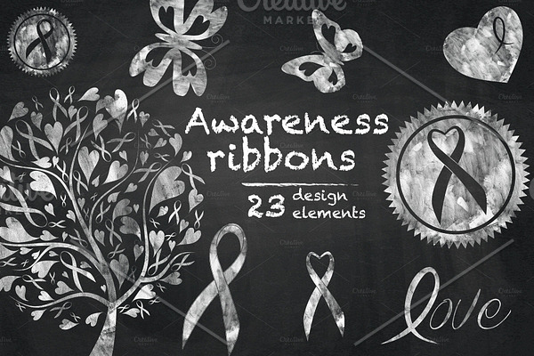 Awareness Ribbons - Chalk Cliparts