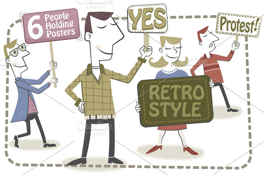 6 people holding posters in Illustrations - product preview 8