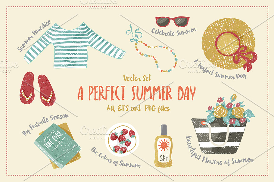 Summer set of clothes and accesories in Illustrations - product preview 8