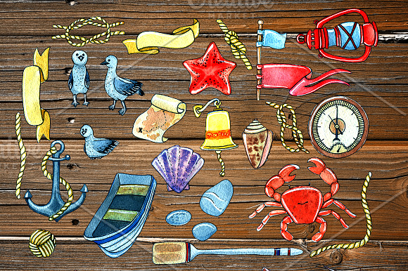 Nautical watercolor set in Illustrations - product preview 1