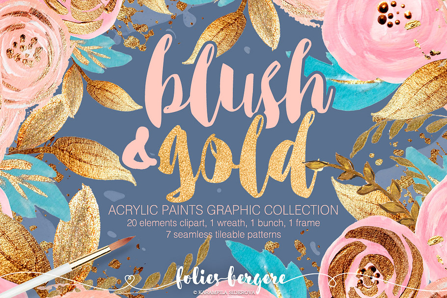Blush & Gold Floral Clipart