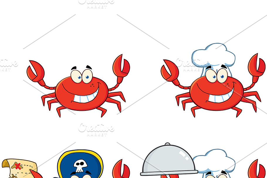 Four Crab Character Collection in Illustrations - product preview 8