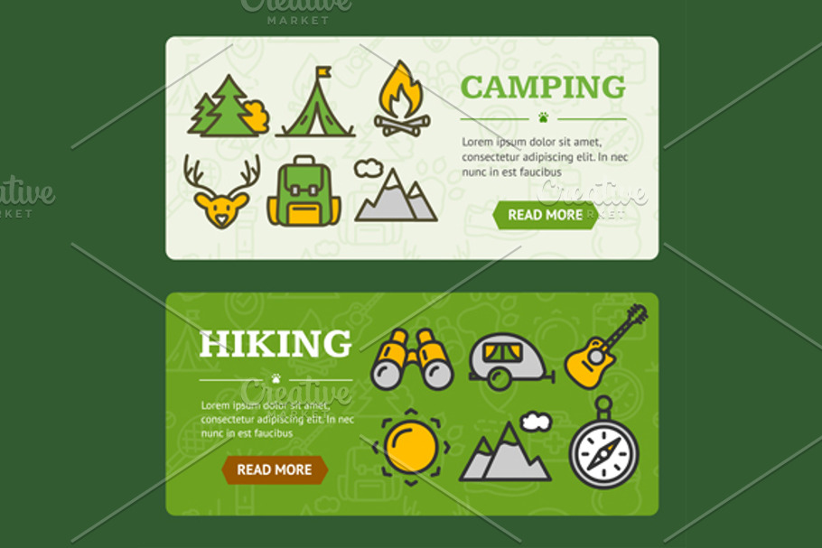 Camping Banner Horizontal Set in Illustrations - product preview 8
