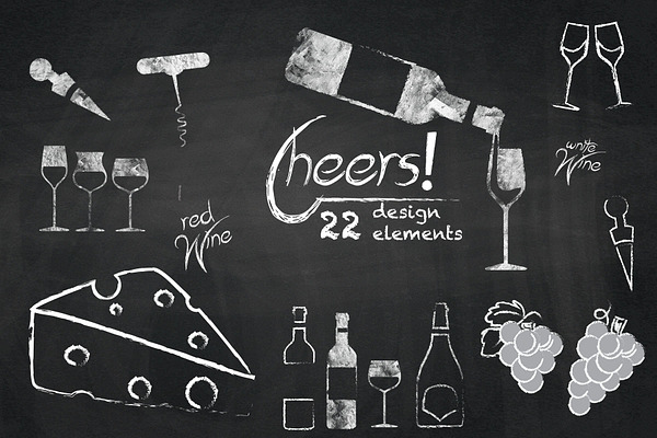 Cheers - Chalkboard Wine Cliparts