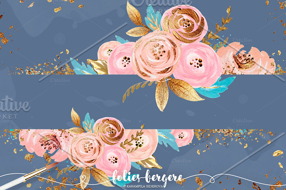 Blush & Gold Floral Clipart in Illustrations - product preview 1