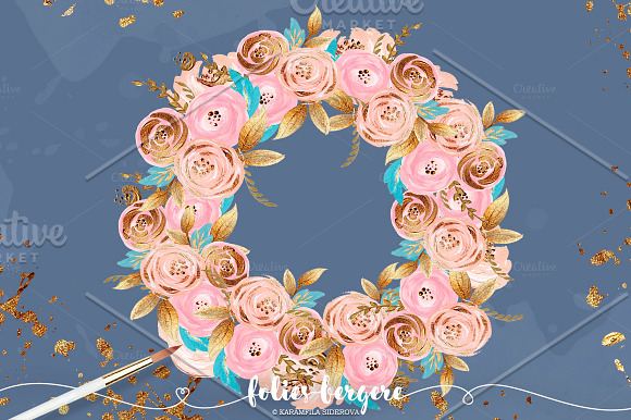 Blush & Gold Floral Clipart in Illustrations - product preview 2