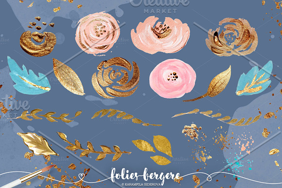 Blush & Gold Floral Clipart in Illustrations - product preview 4