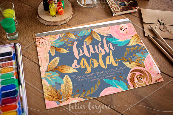Blush & Gold Floral Clipart in Illustrations - product preview 5