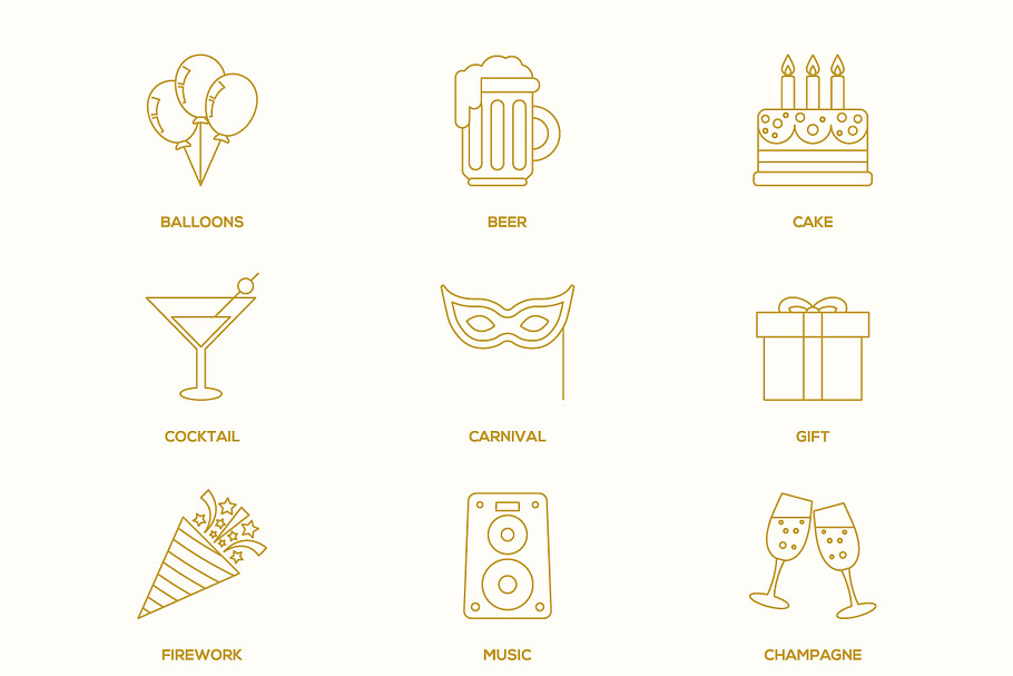 Party outline icons in Happy Birthday Icons - product preview 8