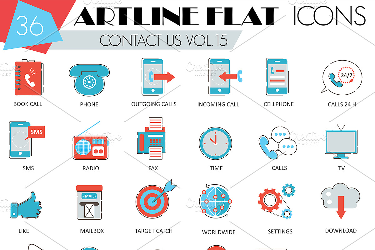 36 Contact us flat line icons set. in Contact Icons - product preview 8