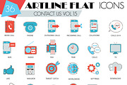 36 Contact us flat line icons set.