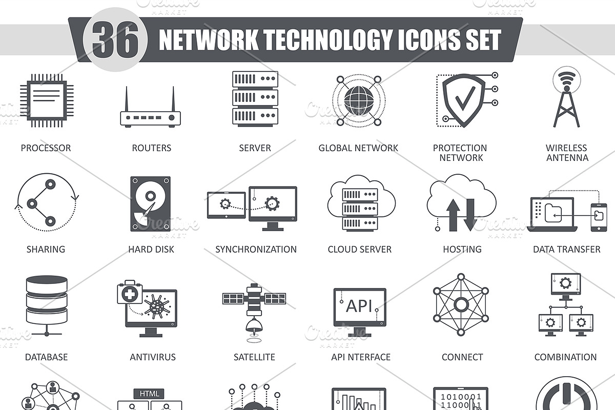 36 Network technology black icon set in Text Message Icons - product preview 8