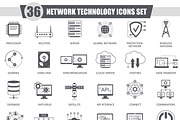 36 Network technology black icon set