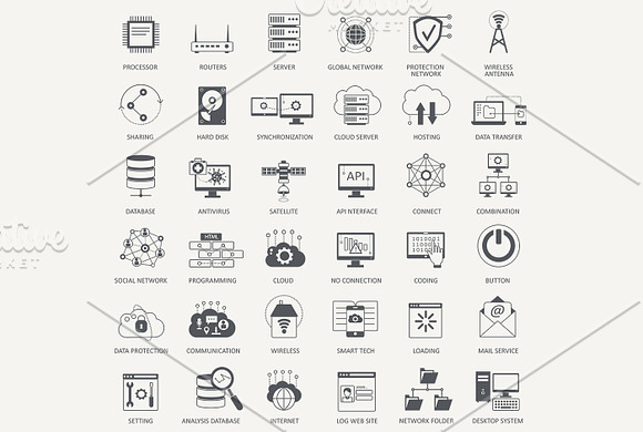 36 Network technology black icon set in Text Message Icons - product preview 1