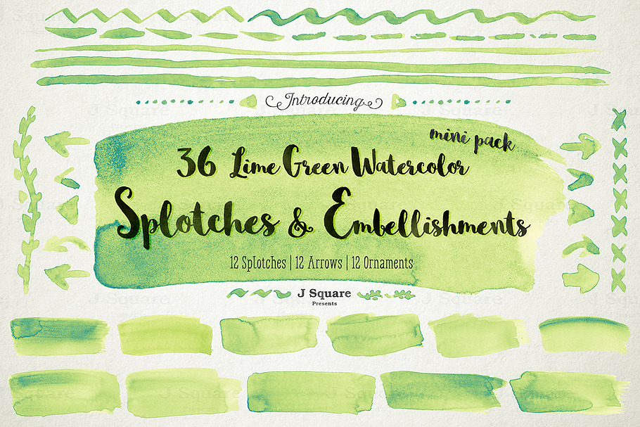 Watercolor Splotches & Decors-Lime