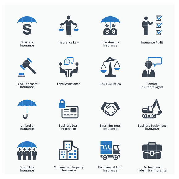 Business Insurance Icons | Blue in Graphics - product preview 1