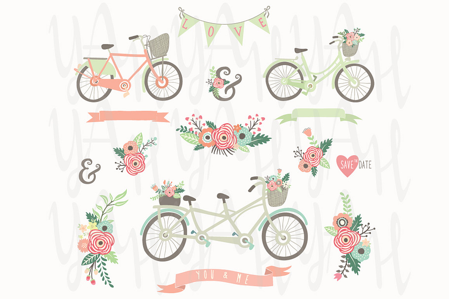 Vintage Floral Hand Drawn Bicycles