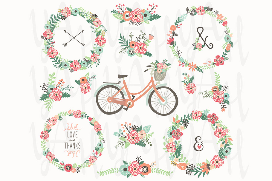 Floral Wreaths Vintage Bicycles