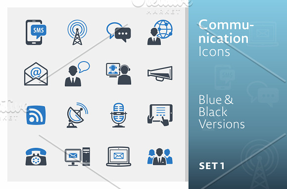 Communication Icons Set 1 | Blue in Text Message Icons - product preview 1