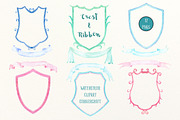 Watercolor Crest Frame and Ribbon