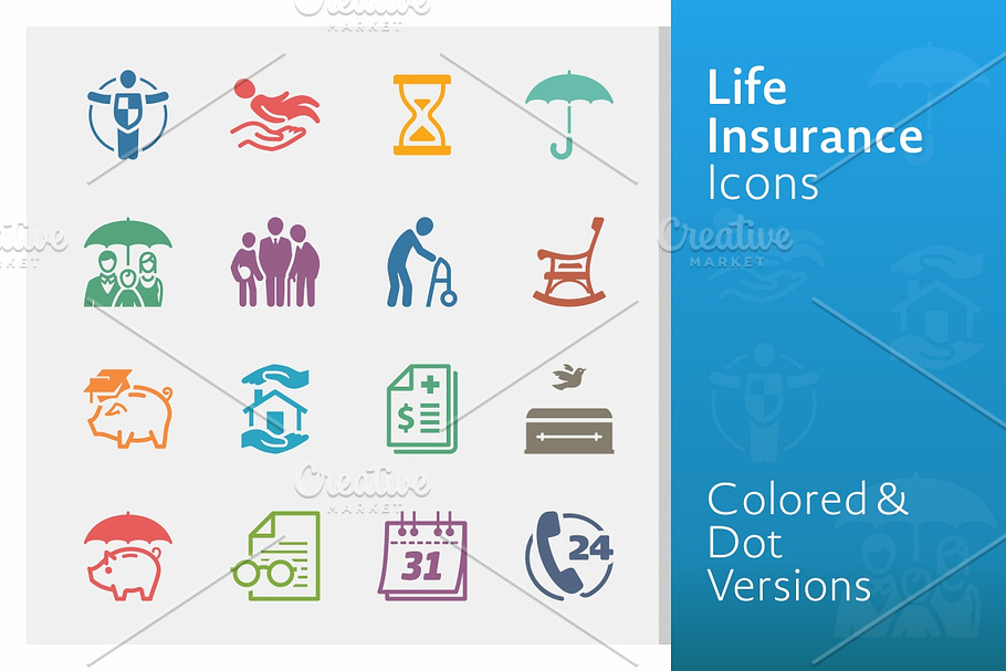 Life Insurance Icons | Colored in Graphics - product preview 8