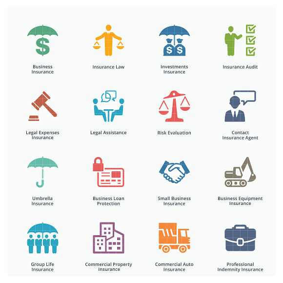 Business Insurance Icons | Colored in Graphics - product preview 1