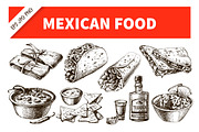 Hand Drawn Sketch Mexico Food Set