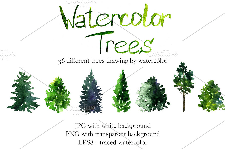 Watercolor trees in Illustrations - product preview 8